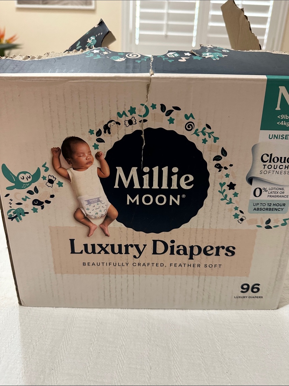 Opened box 69 LEFT out of 96 Millie Moon Luxury Diapers - NEWBORN